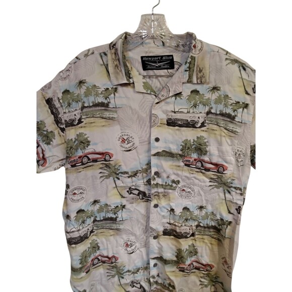 Vtg Newport Blue Mens Sz L American Classic Chevrolet Corvette Button Up Shirt - Picture 3 of 9